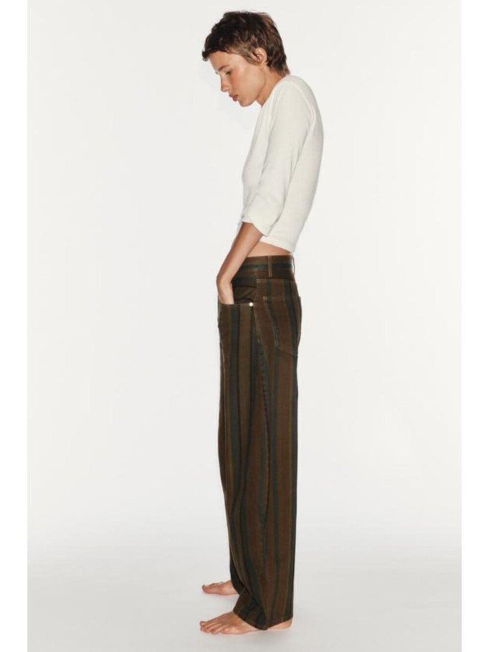 ZARA TRF MID-RISE BARREL STRIPED JEANS 6929/214/105